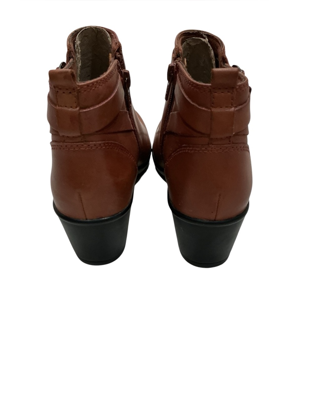 NWOB Clarks Malia Hawthorn Tan Leather Ankle Booties Side Zip Buckle Women’s 7M - Picture 4 of 11